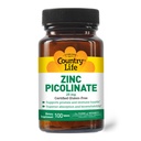 Country Life Zinek Pikolinát 25 mg - Superior Absorpce Zinek Dodatek pro imunitní podporu, Prostate Health & Cellular Wellness - Certified Gluten- Free, Vegan & Halal, Non- GMO - 100 Tablety