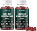 Lions Mane Houbové gumy pro dospělé, 280 hrabě Bulk Lion 's Mane Chewables, High Potency 10: 1 Organic Extract je 2000mg, dodatek podporuje Duševní jasnost, Focus, Mood a Mood Fog, 2 Pack