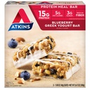 Atkins Blueberry Greek Jogurt Protein Meal Bar, High Fiber, 15g Protein, 3g Cukr, 5g Net Carbs, Náhrada jídla, Keto Friendly, 5 Počet