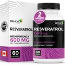 Reew Actives Resveratrol Dodatek 600mg na servírování - High-Potency Antioxidant Complex s 50% Trans- Resveratrol - Podporuje buněčné zdraví a dlouhověkost - Made in Canada - 60 Vegan Kapsle