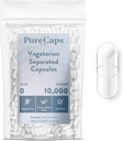 PureCaps USA- Prázdné Vegetarian Vegan Pill Kapsle Velikost 0 50124; 10,000 Oddělené pilulky 124; Clear 124; Non- GMO Certified PHARMAR 124; SLS, gluten, konzervativní zdarma