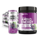 Optimum Nutrition Amino Energy Powder: Concord Grape (65 Servings) with Essential Amino Energy Plus Electrolyes Sparkling Drink: Grape (12 plechovek) - Bundle Pack
