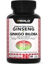 Korean Red Panax Ginseng 1200mg + Ginkgo Biloba - Extra Strength Root Extract Powder Supplement w / High Ginsenosids Vegan Capsules for Energy, Performance & Focus - Dodatek pro muže a ženy