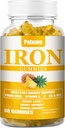 1 Pack 100MG Iron Supplement Gummies pro ženy a muže - s vitamínem A, C, B - Podpora energie pro nedostatek železa, anémie, Dospělí děti, Ananas Flavor Gummy, 60ct.