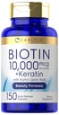 Carlyle Biotin 10000mcg CLAS124; 150 Kapsle CLAS124; Beauty Formule s Keratin CLAS124; Non- GMO, gluten zdarma dodatek