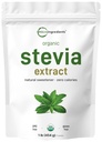 Pure Organic Stevia Powder, 1 libra (2,837 Servings), Nejvyšší stupeň Stevia Green Leaf Extract RebA 124; Reduced Bitter After action 124; 0 Calorie, přírodní Sweettener, Cukr Alternative, Keto Friendly
