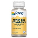 SOLARAY Super Bio Vitamin D3 in Coconut Oil - D3 Vitamin 5000 IU - Kostní zdraví a imunitní podpora Dodatek - Laboratorní ověřené, Made Wtihout Soy, 60denní záruka - 120 Softgels, 120 Servings