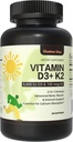 Vitamin D3 K2, Vitamin D3 5000 IU (125 mcg) + Vitamin K2 100 mcg, 2 v 1 D3 a K2 doplňky pro kosti, zuby, svalovou a imunitní podporu zdraví, 60 Softgels