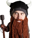 Vousatá hlava Viking Pillager - Původní ručně vyrobený Knit Viking Horn Helma a odstranitelný pletený Brown / Black Beard