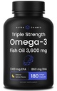 Triple Strength Omega 3 Fish Oil 3600 mg Fatty Acids Supplementary 124; EPA & DHA Fatty 124; 180 Softgels Foundation 124; Burless Fish Oil Supplementary, Wild Catch 124; over 2100mg Omega33 Fatty Acids Supplementations 124; Natural Lemon Flavor Omegas 3 Pills