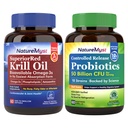 Krill Oil a Probiotika 50 miliard Bundle, profesionální třídy, non-GMO, srdce, kloub, Gut funkce a imunitní podpora