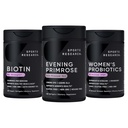 Sportovní výzkum Večer Primrose dodatek z Cold Pressed Oil, Vegan Biotin 10,000mcg s Coconut Oil & Women 's Probiotics s Prebiotics, 65 miliard CFU