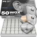 PQ Wax Ušní Plugy pro spaní, Plavání - 50 Hluk Zrušení silikonové gelové špunty, Ochrana sluchu pro spánek a plavání, Měkké voskové polštáře se zvukovým blokováním Level 32Db, (50 polštářů), Barva: bílá