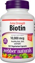 Webber Naturals Biotin 10,000 mcg, Extra síla, 120 Kapsle, Zdravé vlasy, kůže a nehty, Vitamin dodatek, Vegan