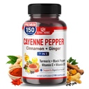 Cayenne Pepper 7 in 1 - - s Ginger, Kurkuma, Skořice, Black Pepper - Promotes Digestive System Function (150denní dodávka (balení po 1))