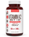 Vitamin K2 D3 dodatek 5000 IU D3 a 180 mcg Vitamin k2 MK7 dodatek pro zdravé kosti, zdravé srdce a kardiovaskulární zdraví -60 Snadno spolknout Rostlinné čepice MenaQ7 K2 MK7
