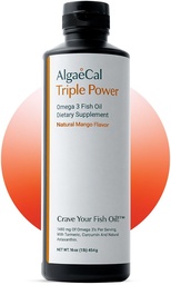 ALGAECAL Triple Power 1200mg EPA & DHA Omega 3 Rybí olej dodatek, Podpůrné mozek, srdce, kůže & kosti, tekuté emulzní mango chuť, Burp- méně, Sugar- Free, Made in USA