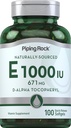 Piping Rock Vitamin E 1000 IU Softgel Kapsle 124; 671mg IR 124; 100 pilulek IR 124; D- Alpha Tocopheryl dodatek IR 124; Non- GMO, gluten zdarma
