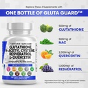 Clean Nutraceuticals Glutathione 500mg dodatek s vitaminem C N Acetyl Cysteine 600mg Berberine 1000mg Resveratrol Quercetin Alpha Lipoic Acid - Reduced L Glutathion Free Form Women 60 Ct USA Made