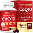 Čistě holistický CoQ10 100mg - 240 SoftGels - 8 měsíční dodávka - Ubiquinon Coenzym Q10 dodatek - s organickým olivovým olejem - Soy Free Co Q 10 - Made in USA