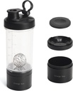 Mixér protein třepačka Tritan láhev s pilulkou / prášek zásobník pro protein shakes- pre cvičení láhev Cup-Gym Sport láhev s Wire Whisk Balls Black