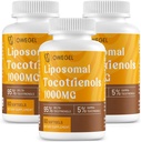 Lipozomální Tocotrienoly 1000mg - Vysoká biologická dostupnost vitamin E Tocotrienoly Doplňky, 95% Delta a 5% Gamma Tocotrienol Kapsle Podpora kůže, kosti, antioxidant, 180 Softgels