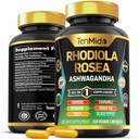 Rhoddiola Rosea dodatek - 8in1 Formule - Kombinace s Ashwagandha, Kurkuma, Berberine, Maca, Heřmánek, Zelený čaj, a Black Pepper - Živina bohatý - 150 Vegan Kapsle