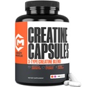 Kreatinové kapsle, 5g Premium 3X ThreeAtine Pre Workout Bulk Muscle Mass Gainer, High Absorption Easy to Take Creatin Monohydrát pilulky Alternativní optimální výkon pro ženy, 180 Kapsle