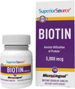 Superior Source Biotin 5000 mcg. Pod jazyk rychle rozpustit mikrolingual tablety, 100 hrabě, podporuje zdravé vlasy, kůže, a růst nehtů, pomáhá podporovat metabolismus energie, Non- GMO