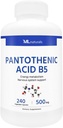 ML Naturals Pantotenová kyselina B5 240 Zeleninové kapsle. Energetický metabolismus, podpora nervového systému, NSF- Certified & cGMP- Compliant