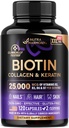 Biotin CLAS124; Kolagen CLAS124; Hyaluronová kyselina CLAS124; Keratin - Klinicky testovaný dodatek - Podpora růstu vlasů, kůže a nehtů - 25000 mcg Vitamins B2, B3, B6 & B7 + B1 - Made in USA - Ženy a muži CLAS124; 120 Kapsle