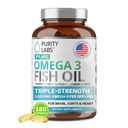 Labs čistoty Omega 3 Fish Oil 3000mg - DHA & EPA Omega 3 Tučné kyselé doplňky na podporu srdce a mozku zdraví - Imunitní Supplement - 180 Softgels (60 Služeb)