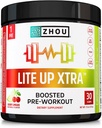 Zhou Lite Up Xtra - Sugar Free Pre Workout Powder for Women & Men, Příplatek k předcvičení s kofeinem pro čistou energii, Podpora aminokyselin, Hydrate & Focus, Plant Based - 30 Scoops