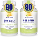 Naše Daily Vites L- Methylfolát 1mg / 1000 mcg Maximální síla aktivní folát, 5-MTHF, Filler Free, gluten Free, Non- GMO, Vegetariánské kapsle 90 Počet (balení po 2)