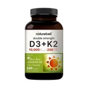NatureBell Vitamin Double Strength D3 + K2-240 Softgels - 10000 IU vitaminu D & 200mcg K2 - Síla kostí, imunitní funkce a absorpční podpora vápníku * - Kokosový olej Infuzní