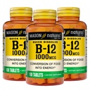 MASON NATURAL B, 12 1000 mcg Quick Disolute, 300 denní dodávka pro zdravou přeměnu potravin na energii (3 balení)