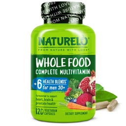 NATURELO All Food Multivitamin pro muže 50 + - s vitamíny, minerály, organické bylinné extrakty - Vegan Vegetarian - pro energii, mozek, srdce a oční zdraví - 120 Kapsle