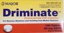 Hlavní driminate ® Dimenhydrinate 50mg 100 Ct pro nauzeu, závratě a zvracení z nemoci pohybu