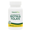 Naturations Plus Biotin & Folic Acid (Methylfolát), Setrvalá verze - 30 Vegetariánských tablet - Vitamin B7 & Vitamin B9, Podporuje růst vlasů, Energy Booster, Prenatal Vitamin - Lepek - 30 Služeb
