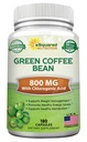 aSquared Nutrition Natural Green Coffee Bean Installa- 180 Capsules- Max Strength GCA Antioxidant Cleanse for Pure Weight Loss, 800mg per Pill- Chlorogenic Acid- 1600mg Denní dodatek, Zdravý spalovač tuků