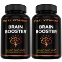 Vitální vitamíny Brain doplňky pro paměť a soustředění (2- Pack) - Nootropní Brain Booster s Ginkgo Biloba, Rhoddiola, B12 - Caffeine- Bezplatná podpora pro dospělé a seniory - 60- denní zásobování