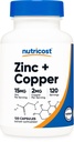 Nutricost zinek + měděné kapsle (120 porcí) (15MG zinek + 2MG měď per serving) - Non GMO, Vegetarian