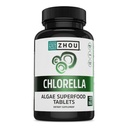 Zhou Chlorella Tablets - Chlorella dodatek, Chlorofyl Vitamíny, Čisté zelené řasy Superfood, Nutrient Rich Super Food Pills, Broken Cell Wall - 120 Vegan Tablety