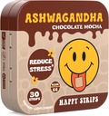 Happy Strips Organic Ashwagandha KSM 66 & GABA for Stress Relief, Calmness, Sleep - Fast-acting & Rapid-Disperse, Chocolate Mocha Ochucené, Organic, Vegan, Sugar- Free - 30 Počet