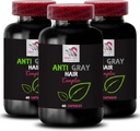 Anti šedé vlasy vitamíny - ANTI GRAY HAIR COMPLEX - Barevná reawakening, šedé vlasy doplněk, přírodní šedá péče, vibrační vlasy, vlasové záře, barva vitality, šedé vlasy řízení 3 Lahve 180 Kapsle