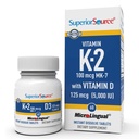 Superior Source K2 (MK-7) 100 mcg, s D3 (5000 IU) Dodatek, Rychlý rozpustit mikrolingvální tablety, 60 Počet, Posílit kosti, Kardiovaskulární a imunitní systém podporu, Non- GMO