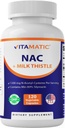 Vitamatický doplněk NAC N-Acetyl-L-cystein (NAC) s mléčným thistle 50: 1 Extrakt - podporuje imunitní, dýchací, jaterní zdraví, 1200 mg na servírování, 120 Veg Kapsle