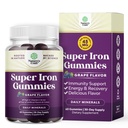 Extra síla železné gumy pro ženy a muže - Potenciál 45 mg na servírování Žvýkací doplněk pro ženy a muže s vitaminem C pro vyšší absorpci - Vegan Daily Iron Gummy No Umělé Flavors