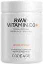 Codeage Raw Vitamin D3 + High Potency 5000 IU Supplementary from Saccharomyces Cerevisiae - Raw Vitamin, Probiotika, Digestive Enzymes, Ovoce & Zelené - 2- Month Supply - 60 Kapsle