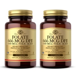 Solgar Folate 666 mcg DFE (kyselina listová 400 mcg) - 250 tablet, balíček 2 - Prenatální podpora - Non- GMO, Vegan, Gluten Free, Dairy Free, Kosher - 500 Celkem Služeb